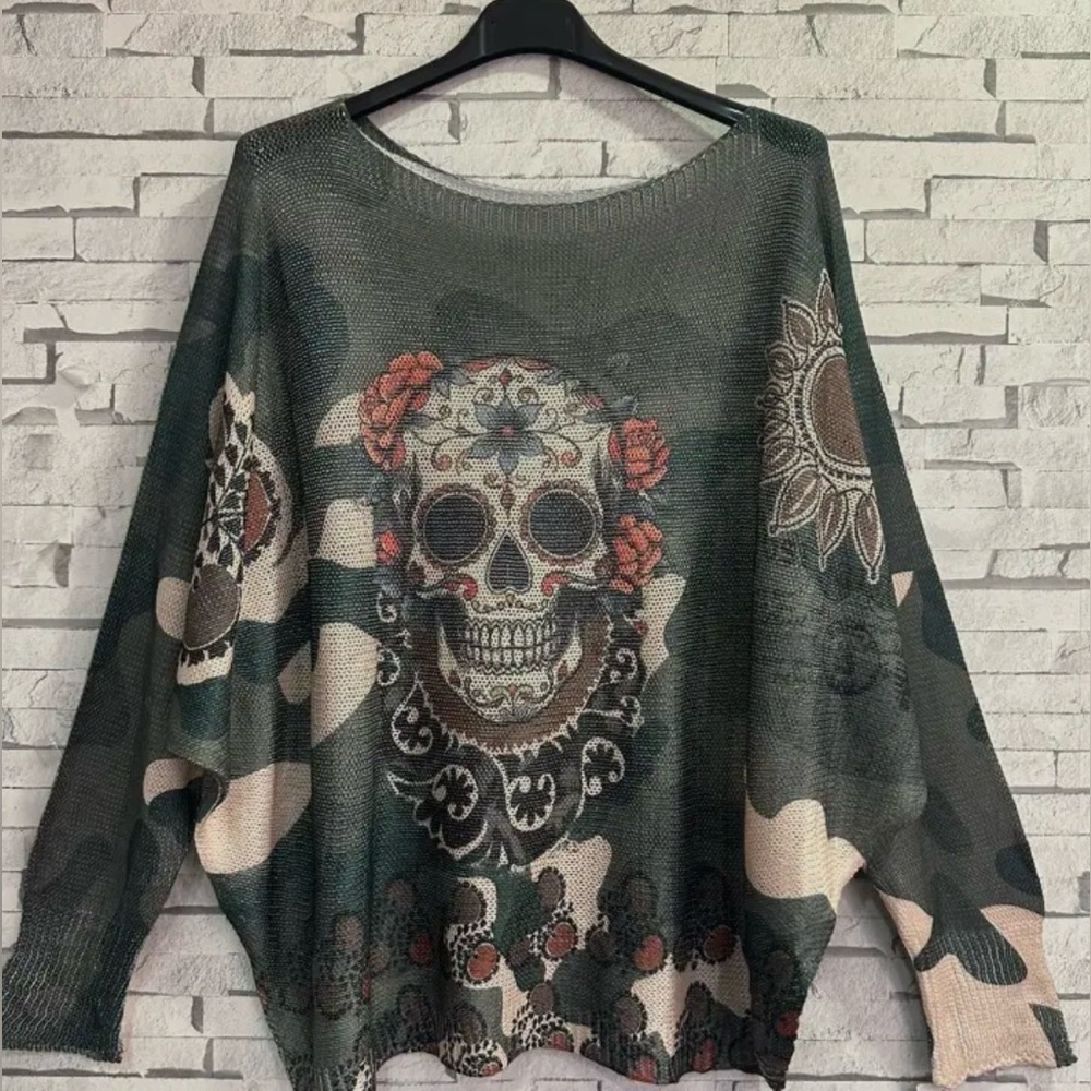 Italian Made Skull and Floral Patterned Shirt